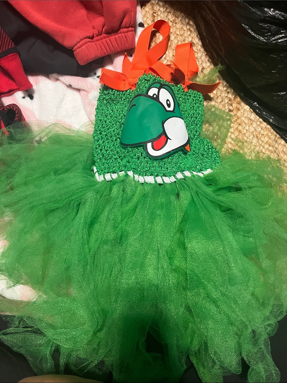 Green Yoshi-Inspired Tulle Kids Costume Dress
